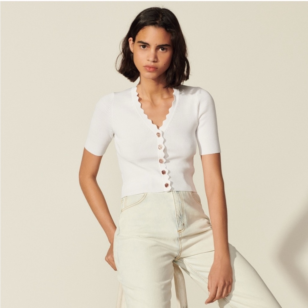 Sandro Blanc Cassé Short Sleeve Knit Top